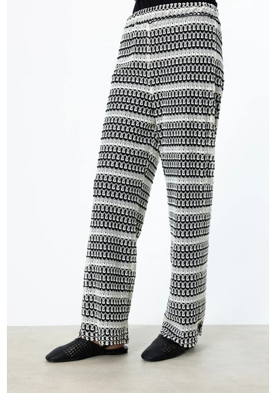 Ekol Kadın Beli Lastikli Dantelli Bol Paça Pantolon 4294 Siyah Siyah