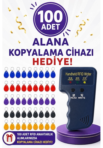 Sarkey Sr-602 H-r Yazılabilir, Kopyalanabilir 125 Khz Proximity Anahtarlık Keyfob Göstergeç Karışık Renkler 100 Adet + 1 Adet Rfıd Kopyalama Cihazı Hediyeli