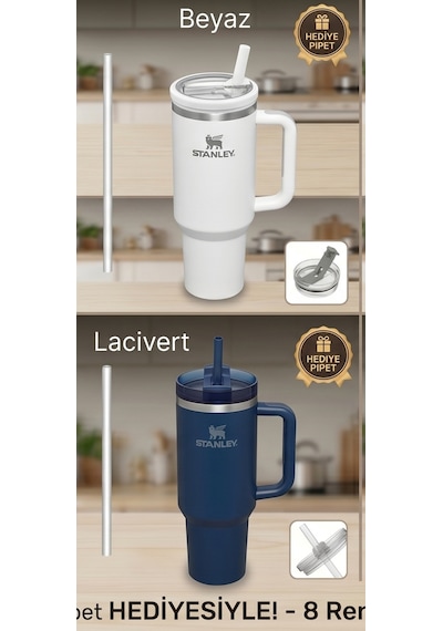 Stanley Quencher 40 Oz Uyumlu Sızdırmaz Yedek Kapak Flip Katlanabilir Pipetli Termos Kapağı - Beyaz