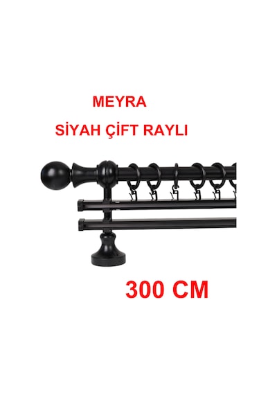 Meyra Demonte Başlıklı Ahşap Rustik Perde Askısı - Çift Raylı -siyah 300 Cm Siyah