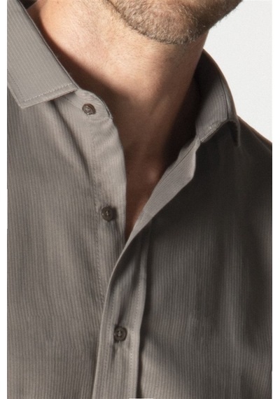 Tudors Slim Fit Dar Kesim Armürlü Erkek Gömlek-19034 Gri