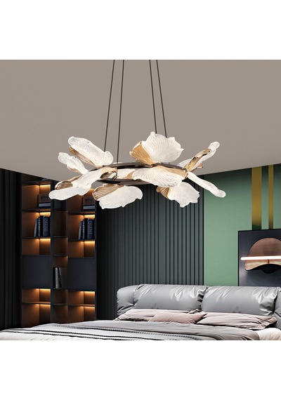 Taran 50'lik Siyah Gold Çiçek Desenli 60 Watt Yuvarlak Modern Salon Led Avize Siyah Gold