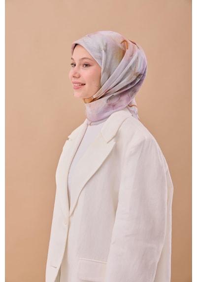 Silk Home Olinda İpek Eşarp 47004-02 Gri, Taba, Lila, Yeşil