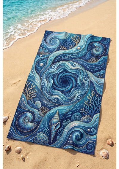 75x150 Cm Plaj Havlusu Lüks & Premium Koleksiyonu Premium Özel Tasarım Hızlı Kuruyan Havlu Mavi