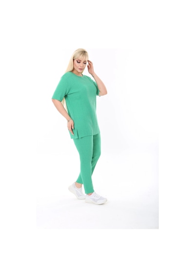 Modasehle Kadın Kısa Kollu Beli Lastikli Yırtmaçlı Rahat Kalıp İkili Pijama Takım Açık Yeşil Modasehle Kadın Kısa Kollu Beli Lastikli Yırtmaçlı Rahat Kalıp İkili Pijama Takım Açık Yeşil