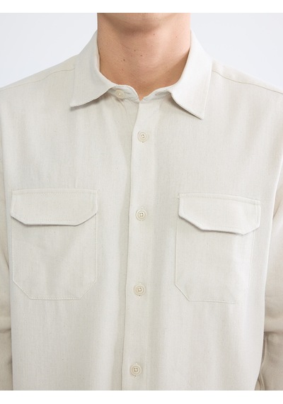 Lcwaıkıkı Classic Bej Regular Fit Keten Karışım Erkek Gömlek