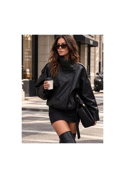 Teora Fashıon Ultra Soft Zr Dikyaka Kadın Deri Ceket Siyah&black Siyah&Black