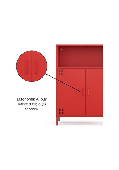 Pera Metal Dolap 2 Kapılı, Açık Raflı 80,50 X 40 X 109,50 Cm - 9 Renk Seçeneği Bulunmaktadır Ral 3020 Kırmızı