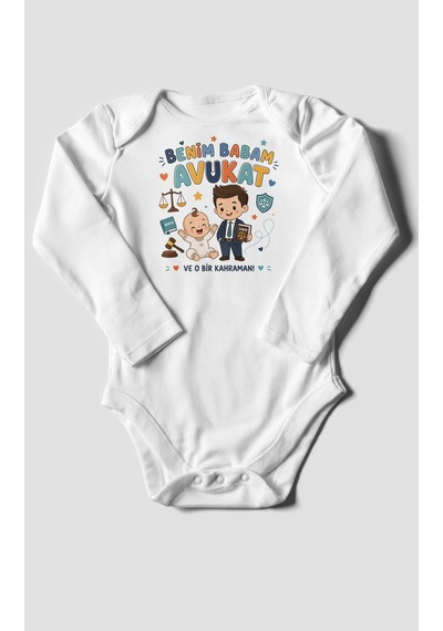 Morivokids Benim Babam Avukat Uzun Kollu Bebek Body %100 Pamuk Beyaz