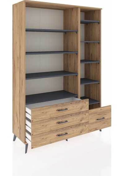 Hyperion Dolap 9 Raflı 4 Çekmeceli 132x44x195 Çam-antrasit/çam Çam