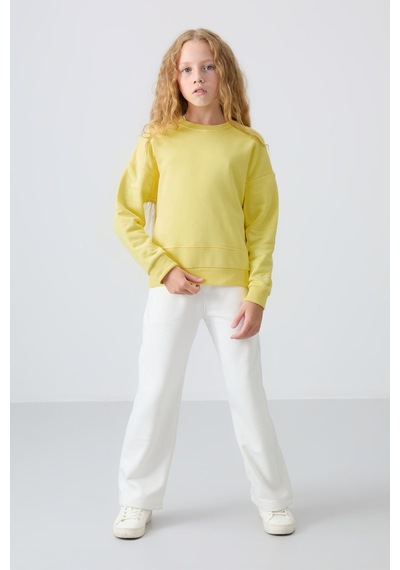 Oversize 3lü Paket Sarı-ekru-su Yeşili Kız Çocuk Sweatshirt - 75150 Sarı