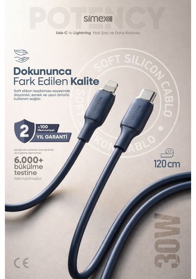 Simex 30w Hızlı Şarj Type-c To Lightning Kablo İphone Uyumlu, Soft Silikon, Dayanıklı, 1.2 M Spk-14