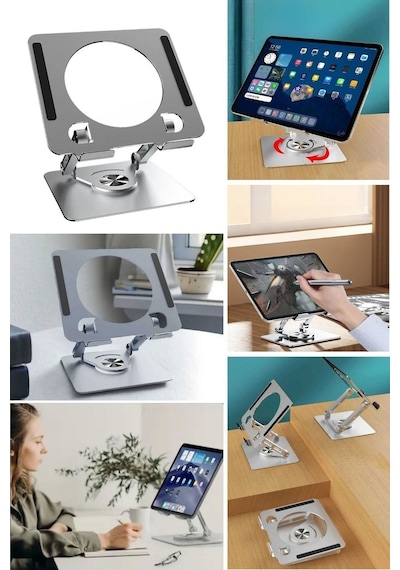 360 Derece Dönebilen Yükseltilmiş Masaüstü Ayarlanabilir Metal Tablet Standı