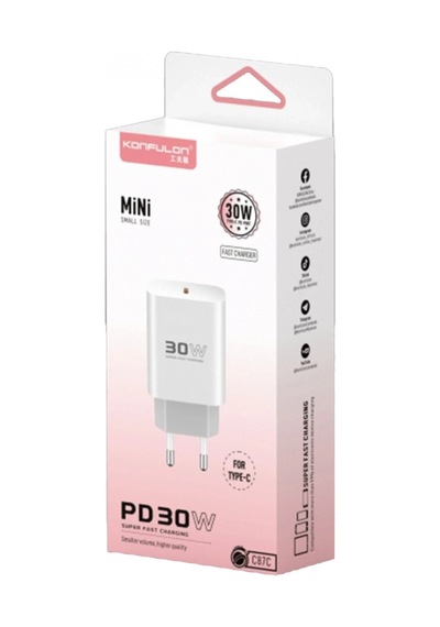 C87c 30w Type-c Çıkışlı Ekstra Dl51 1m Type-c To Type-c Kablolu Pd Şarj Cihazı - Beyaz
