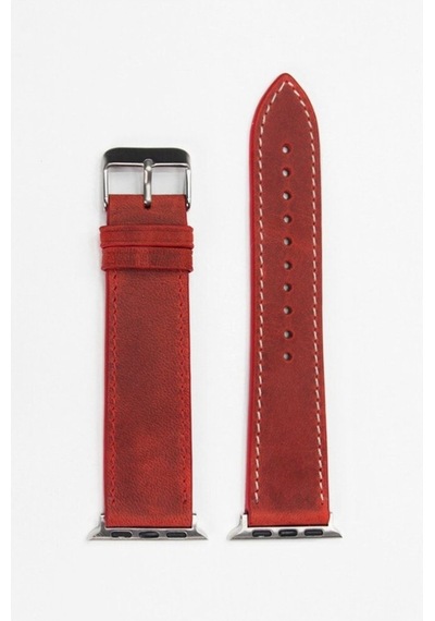 Apple Uyumlu  Watch Kordon Deri Crazy Kırmızı 38-40-41 Mm