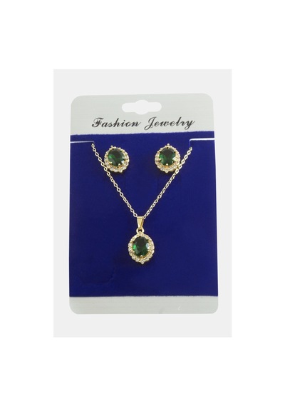Oval Zirkon Taşlı Set Kolye Yeşil