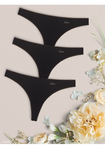 Liona 3 Lü Paket Siyah Renk Kadın G String
