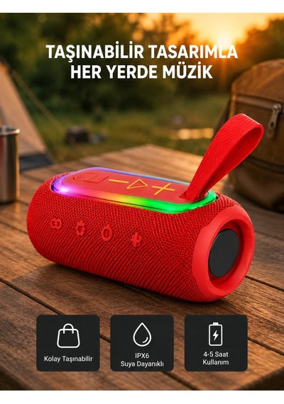 Taşınabilir Mini Bluetooth Hoparlör Güçlü Ses Ve Şık Kırmızı Tasarım  Najmaddin