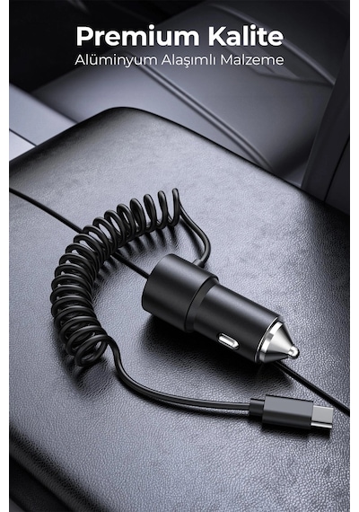 Ven-dens Vd-cc025 60 W Hızlı Araç Şarj Cihazı, Type-c Ve Usb Çift Port, Dahili Kablolu, Siyah