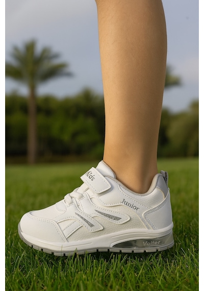 Unisex Çocuk Cırtlı Bağcıklı Sneaker Günlük Spor Ayakkabı Beyaz
