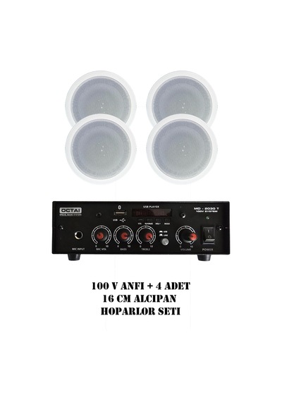 100v Octai Anfi Ve 4 Adet 13 Cm Alçıpan Tavan Hoparlör Seti