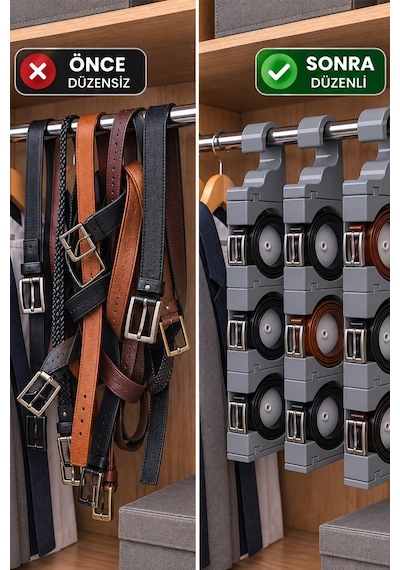 Modüler Puzzle Kemer Organizeri Birbirine Eklenebilir Rulo Kemer Düzenleyici Dolap İçi Kemerlik Gri