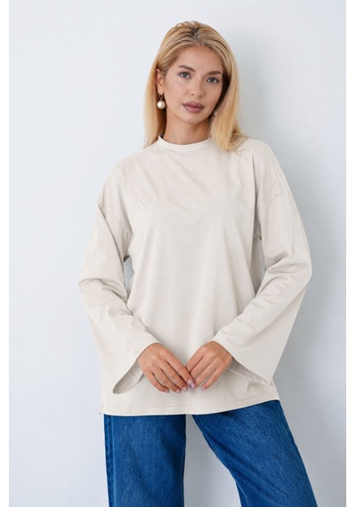 Herkesemoda Kadın Tesettüre Uygun Uzun Kollu Ekru Body Ekru