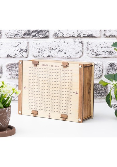 Deepcraft Parabox Hedef Kumbarası Ahşap-krem Rengi Ahşap Kilitli