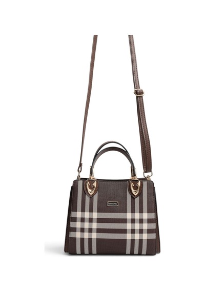 Silver & Polo Silver Polo Kahve - Kahve Çizgili Ekose Kadın El Çantası Sp1133 Kahverengi