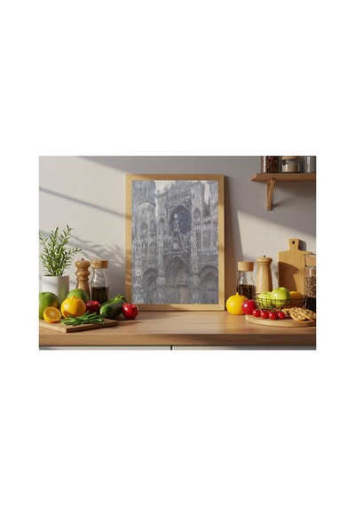 Monet Rouen Katedrali, Gri Hava Çerçevesiz Poster 30x42 Cm A3 Tablo Empresyonist Duvar Dekoru