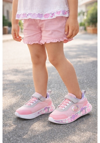 Mini Bonito Kız Çocuk Cırtcırtlı Spor Ayakkabı Kalp Detaylı Pembe