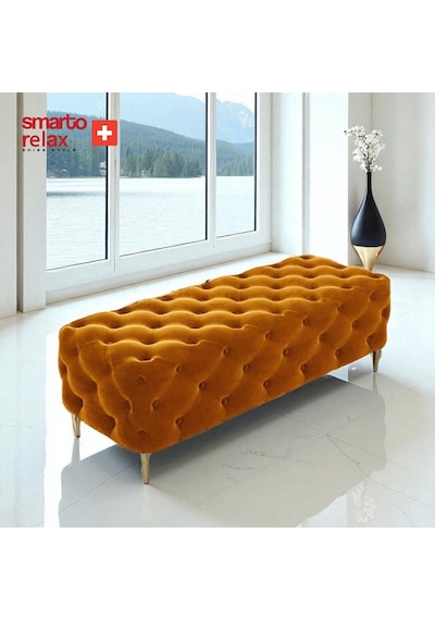 Smarto Relax Puf Ascona Ayaklı Kapitoneli Dekoratif Düz 100x100x45 Cm Turuncu Turuncu