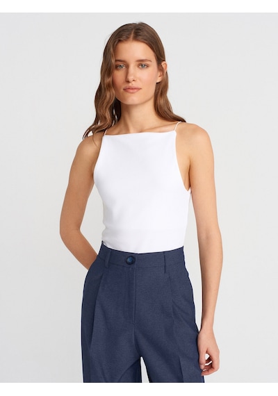 Dilvin 21020 Halter Yaka Top-beyaz Beyaz