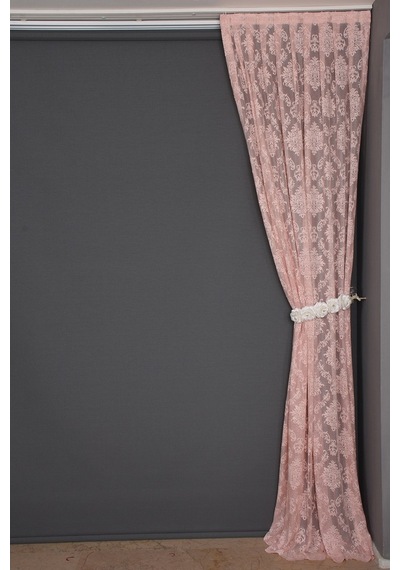 Damaks Pudra Hazır Dikilmiş Pileli Fon Perde 75x260 Cm