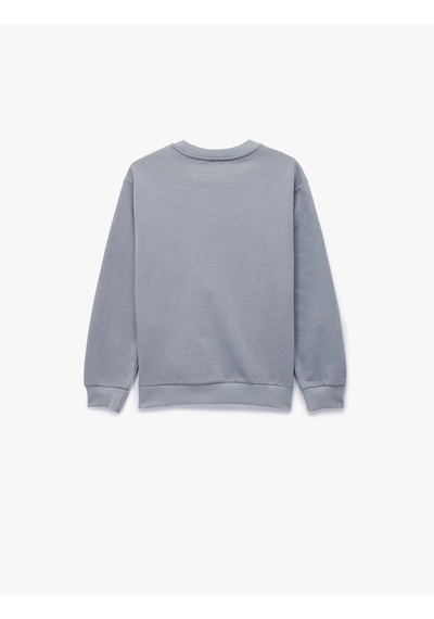Koton Erkek Çocuk Pamuklu Uzun Kollu Bisiklet Yaka Baskılı Şardonlu Sweatshirt Mavi