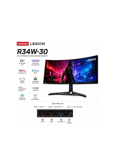 Legion R34w-30 34 Inç 0.5 Ms 180 Hz Wqhd Curved Monitör 67c7gacbtk