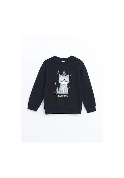 LC Waikiki Lcw Kids Bisiklet Yaka Kız Çocuk Kalın Sweatshirt W4 New Black