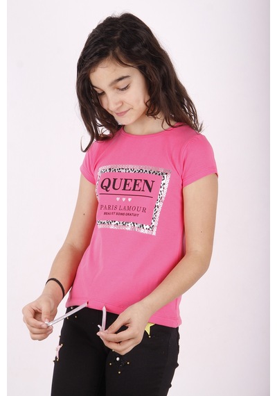 Toontoy Kids Toontoy Kız Çocuk Queen Varak Leoapar Baskılı Tişört Fuşya