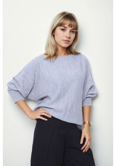 Vitrin Geniş Yaka Yarasa Kol Oversize Triko Bluz Gri
