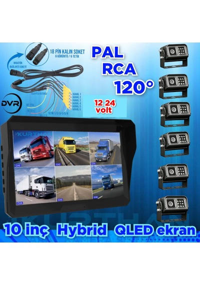 6 Adet Ir Ledli Metal Kasa Kamera Qled 10'' Dvr Monitör 12-24 V