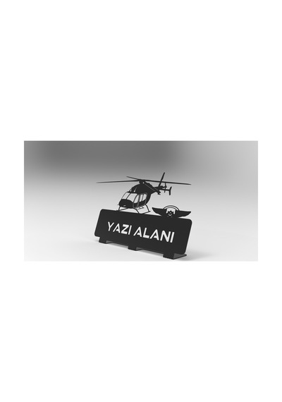 Kişiye Özel Hediyelik Sağlık Askeri Bell Helikopter Tasarımlı Metal Masaüstü İsimlik Siyah