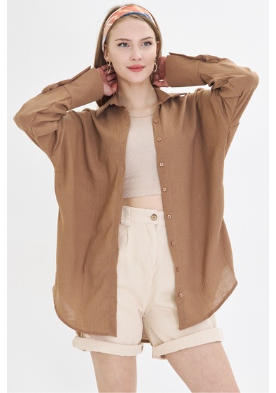 Armonika Kadın Açık Kahve Oversize Dokulu Keten Görünümlü Geniş Manşetli Gömlek Arm-24k001001 Açık Kahverengi Armonika Kadın Açık Kahve Oversize Dokulu Keten Görünümlü Geniş Manşetli Gömlek Arm-24k001001 Açık Kahverengi