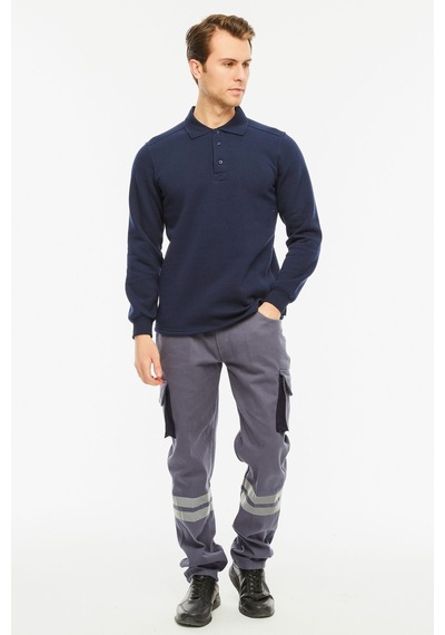 Uniprom Sweatshirt Polo Yaka İçi Polarlı 3 Iplik Pamuklu Normal Kesim Erkek Lacivert