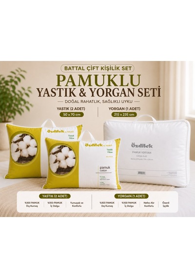 Özdilek Doğal 1 Adet Pamuk Yorgan + 2 Adet Pamuk Yastık Beyaz
