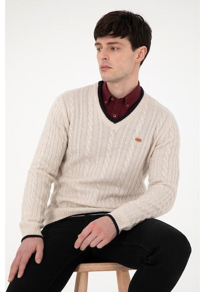 U.S. Polo Assn. Erkek Regular Fit V Yaka Taş Yaka Detaylı Kazak 50297083-VR049