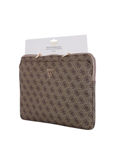 Guess Lisanslı 4g Desenli Üçgen Logolu 14 İnç Laptop Notebook Çantası Kahverengi