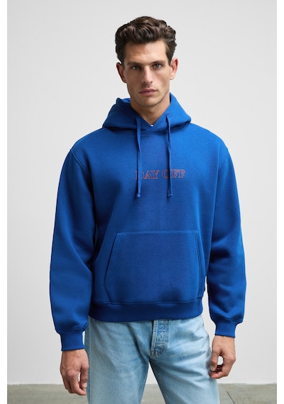 Grimelange BLAISE Erkek Önü Ve Sırtı Baskılı Kapüşonlu Kordonlu Kanguru Cepli Regular Fit Mavi Sweatshirt