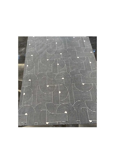Nesrin Modern Geometrik Kavis Desenli Kaymaz Jel Taban Halı Gri Kahverengi