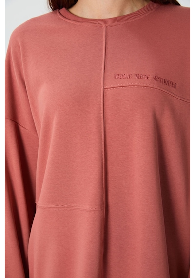 Tommy Life Kiremit Kompakt Pamuklu Kalın Pürüzsüz Dokulu O Yaka Oversize Fit Kadın Sweatshirt - 97288 Kiremit