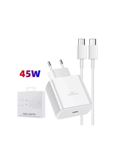 Samsung Galaxy A21s Uyumlu 45w Type-c Girişli Hızlı Şarj Aleti Adaptör 45 Watt Beyaz Renk Sn4501408